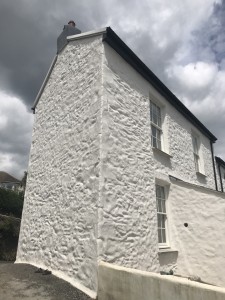 Original building bag rub rendered. Block extension rendered in a sympathetic style and finished in beecks beeckacil 101